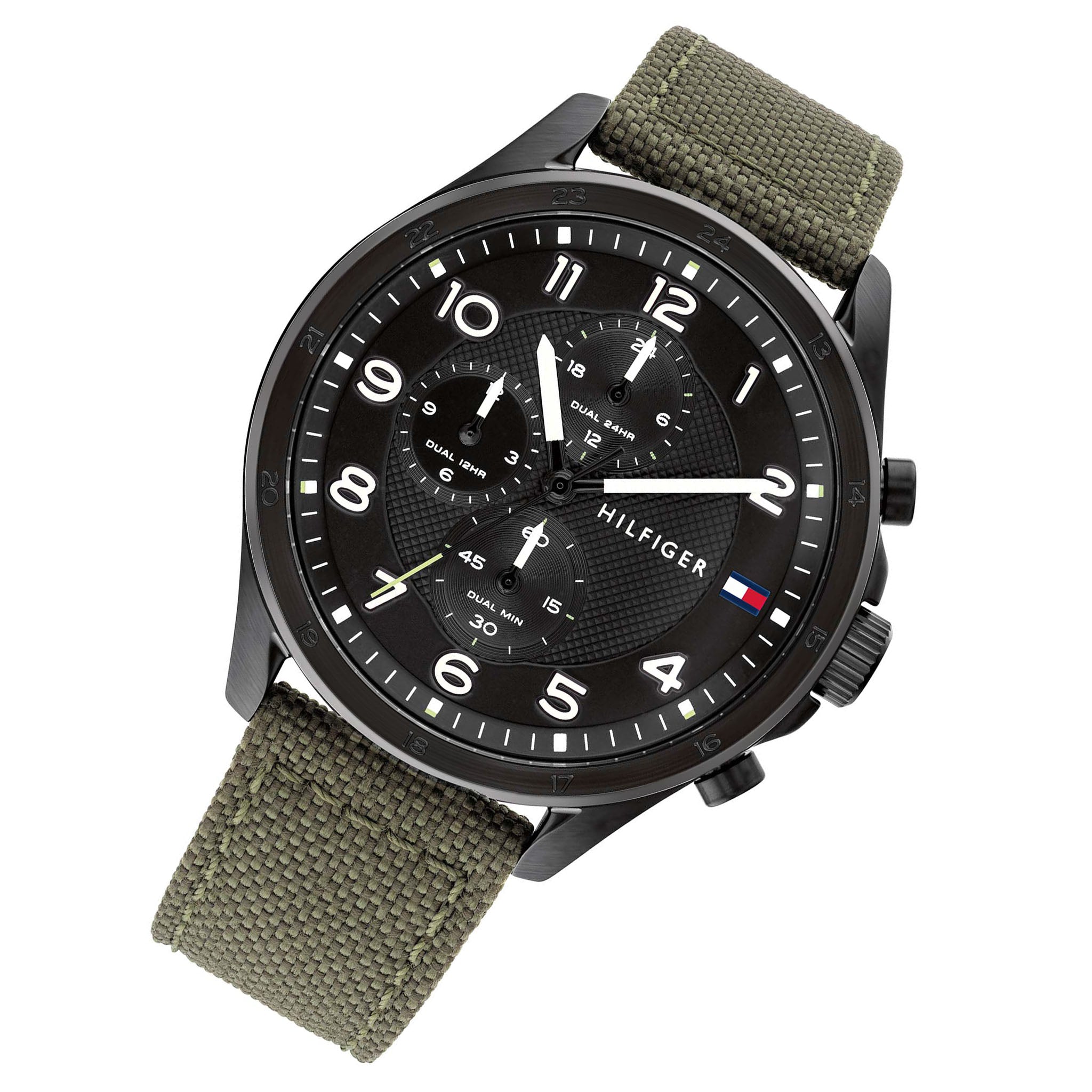 Tommy Hilfiger Green Nylon Black Dial Men's Multi-function Watch - 1792006
