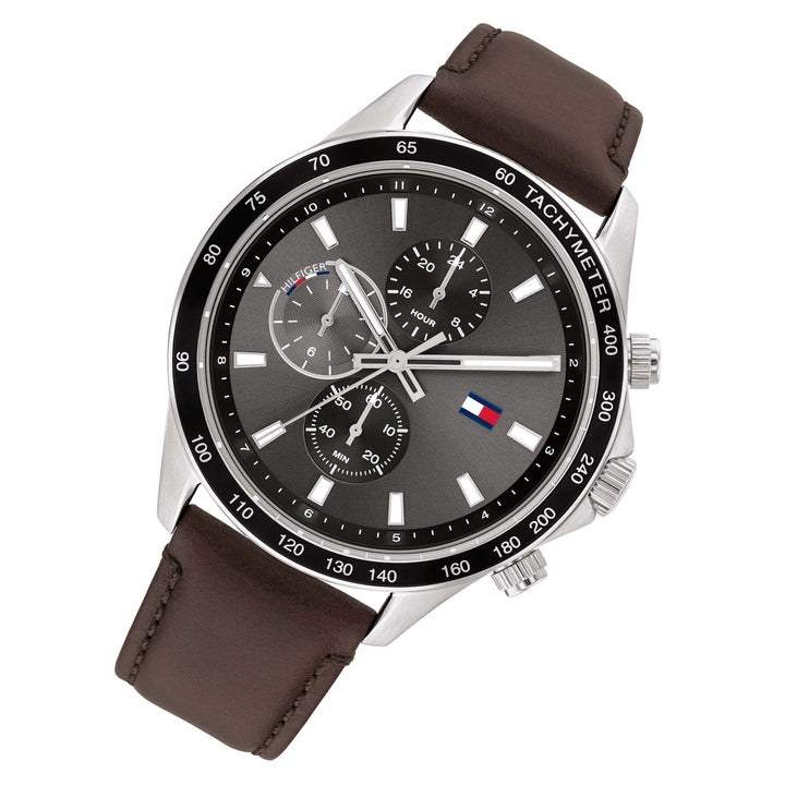 Tommy Hilfiger Brown Leather Band Grey Dial Men's Multi-function Watch - 1792015