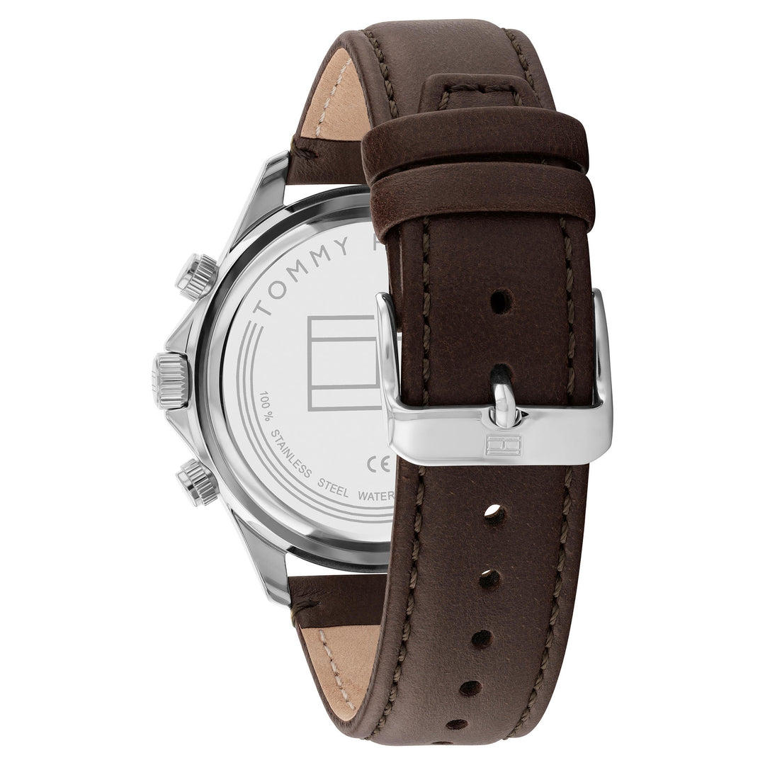 Tommy Hilfiger Brown Leather Band Grey Dial Men's Multi-function Watch - 1792015