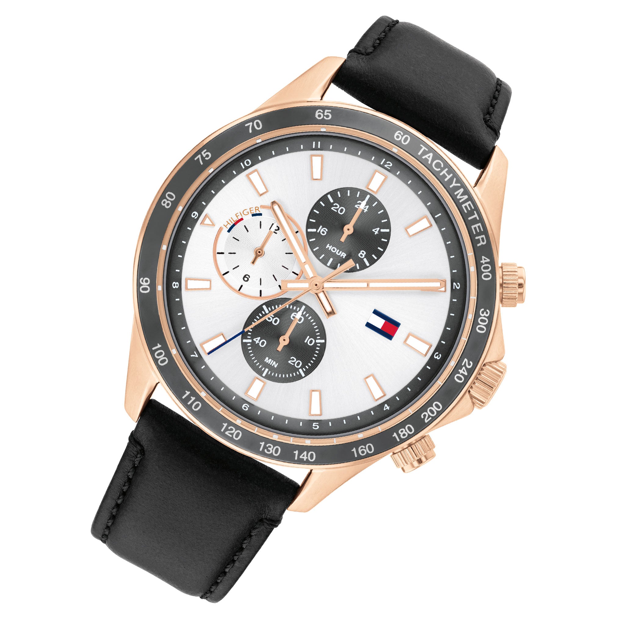 Tommy Hilfiger Black Leather Silver Dial Multi-function Men's Watch - 1792016