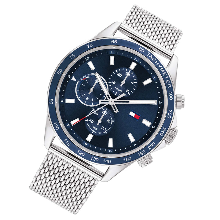 Tommy Hilfiger Silver Steel Mesh Blue Dial Men's Multi-function Watch - 1792018