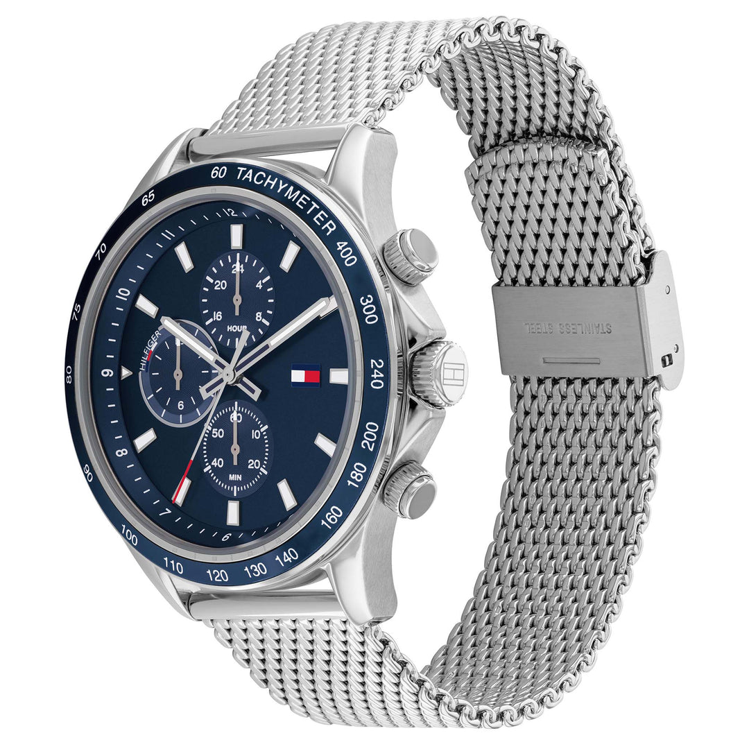 Tommy Hilfiger Silver Steel Mesh Blue Dial Men's Multi-function Watch - 1792018