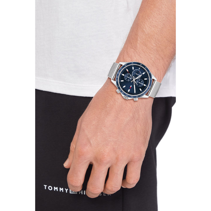 Tommy Hilfiger Silver Steel Mesh Blue Dial Men's Multi-function Watch - 1792018