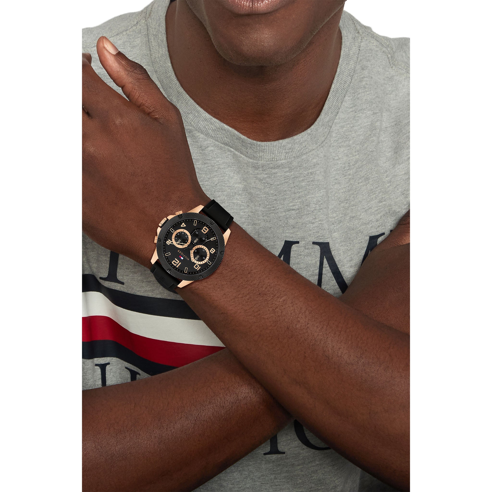 Tommy Hilfiger Black Silicone Multi-function Men's Watch - 1792028