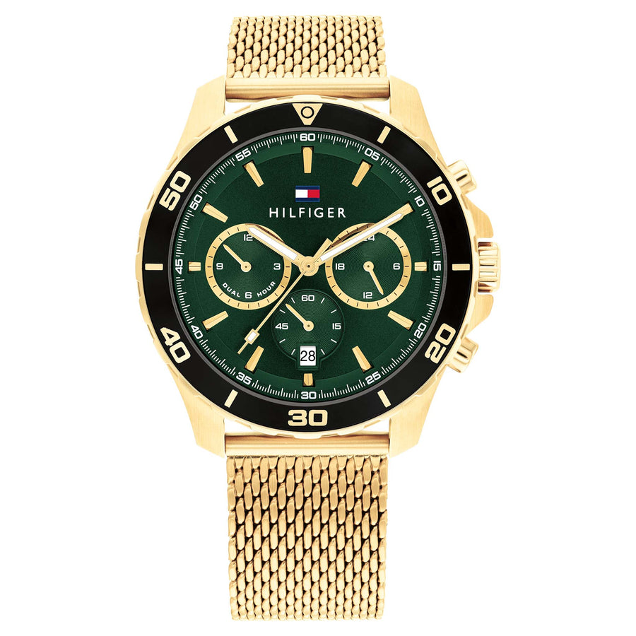 Tommy Hilfiger Gold Steel Green Dial Multi-function Men's Watch - 1792093