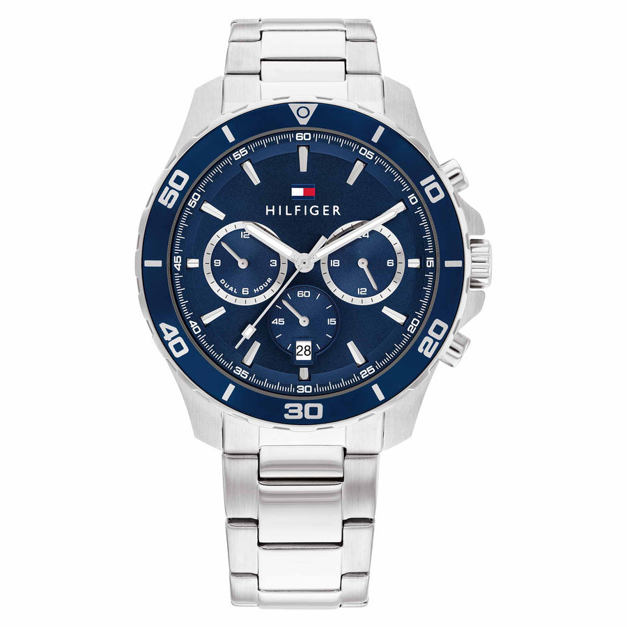 Tommy Hilfiger Silver-Tone Mesh Navy Dial – Multi-function Watch - Men\'s The Factory Watch Australia