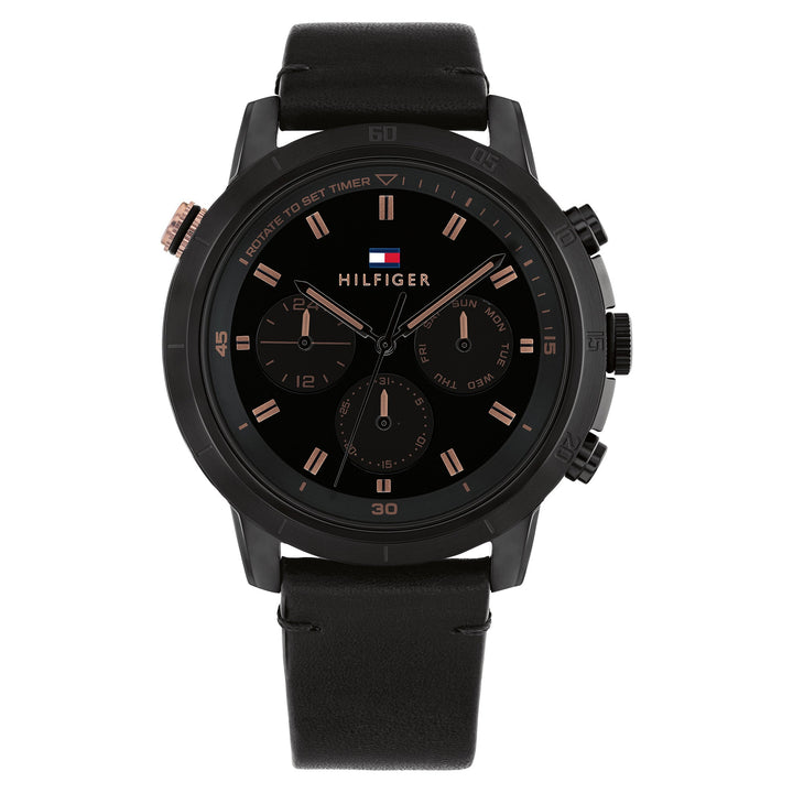 Tommy Hilfiger Leather Black Dial Multi-function Men's Watch - 1792110