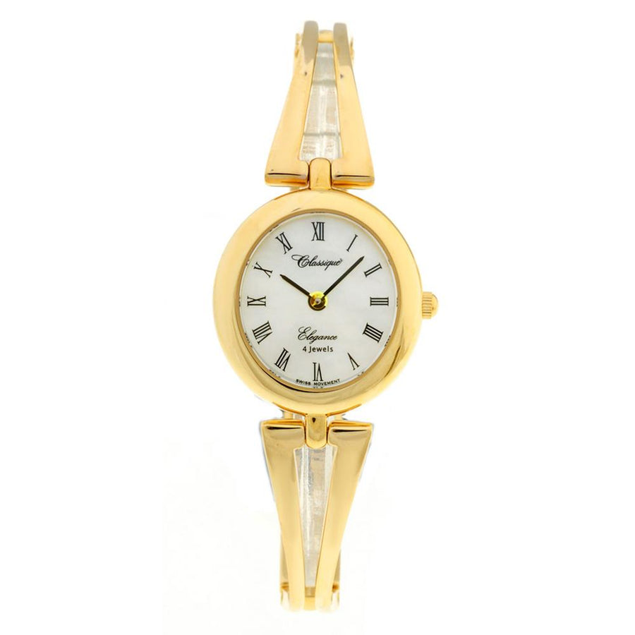 Classique Fashion Gold Steel Oval Dial Ladies Swiss Watch - 1889G
