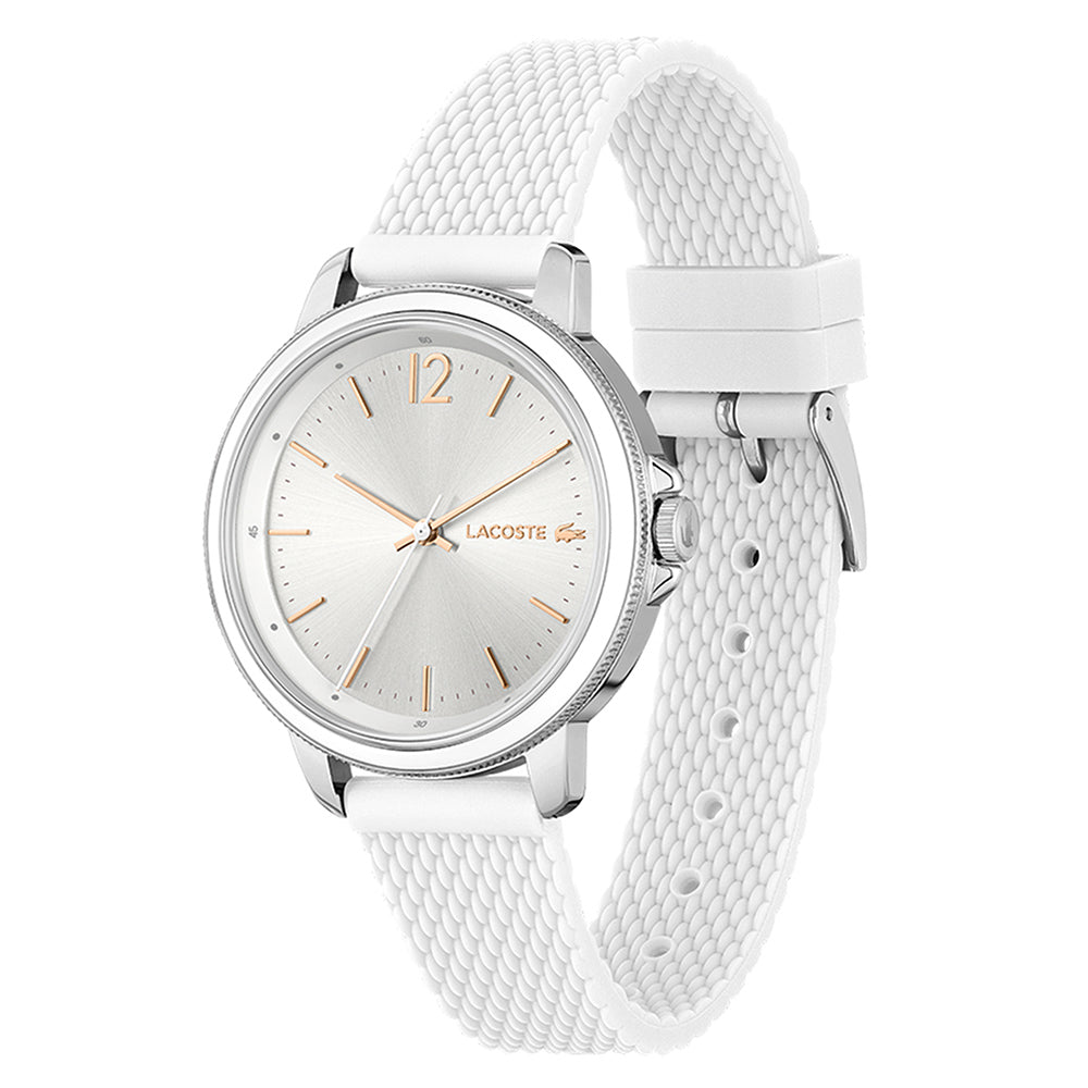 Lacoste White Silicone Band Silver White Dial Women's Watch - 2001197
