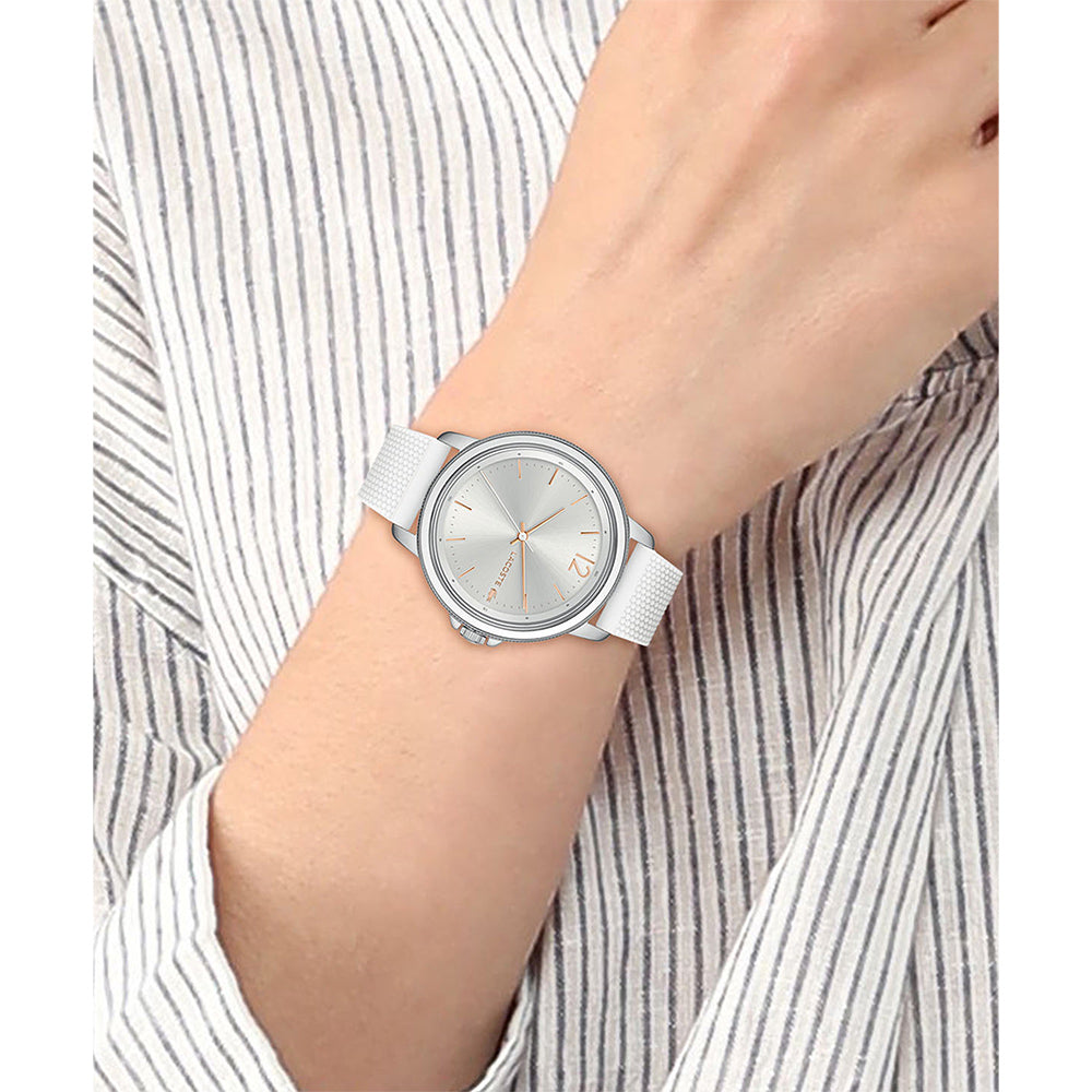Lacoste White Silicone Band Silver White Dial Women's Watch - 2001197