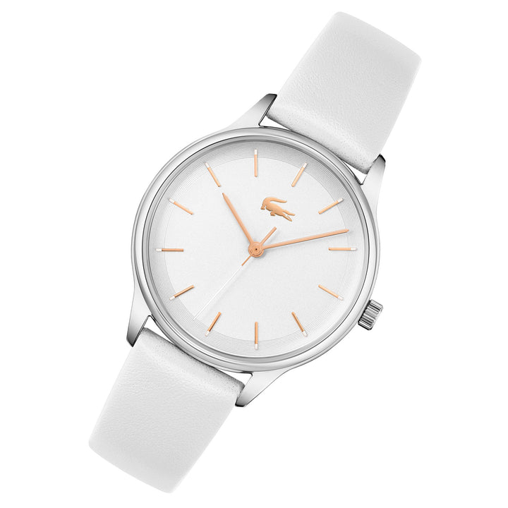 Lacoste White Leather Silver White Dial Women's Watch - 2001208