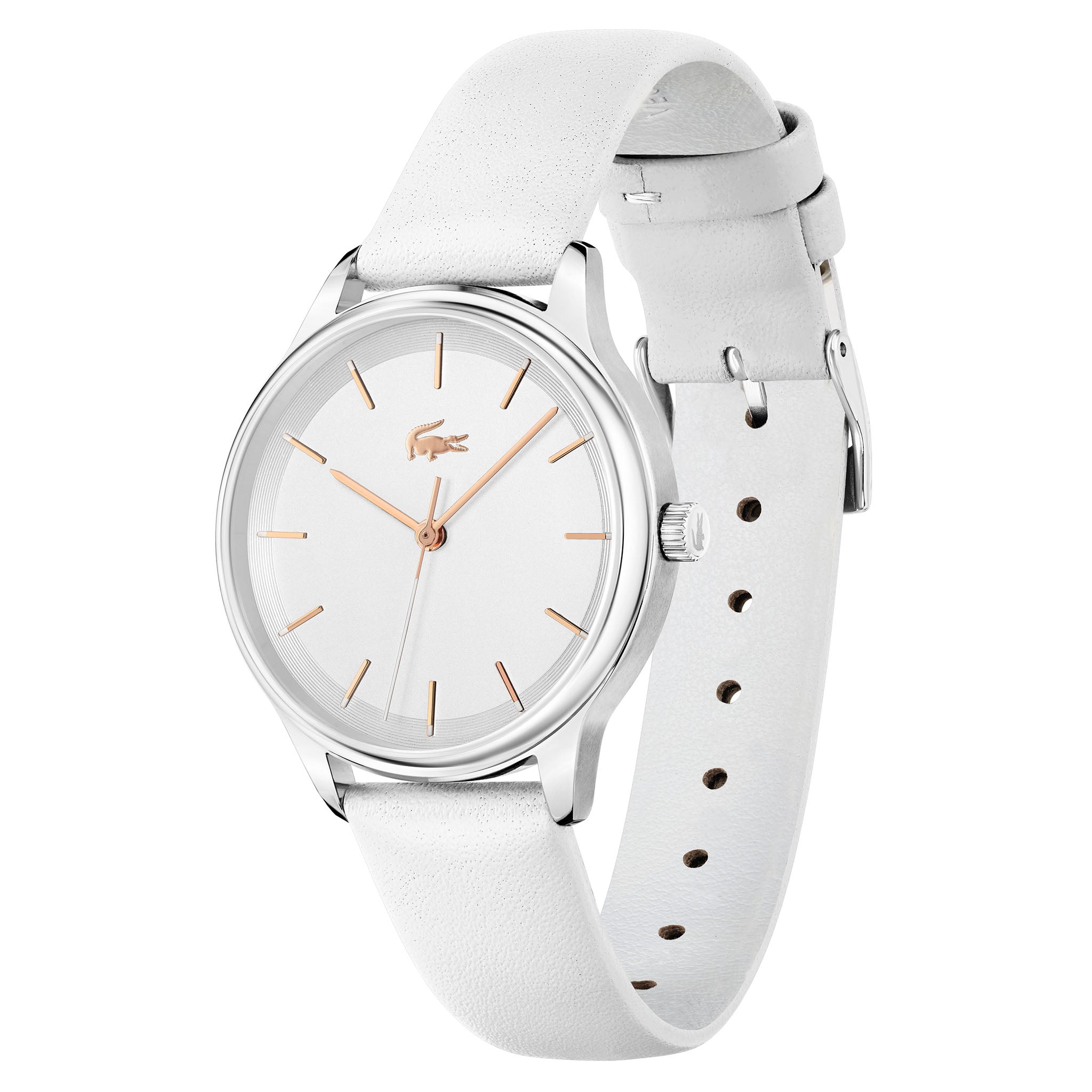 Lacoste White Leather Silver White Dial Women's Watch - 2001208