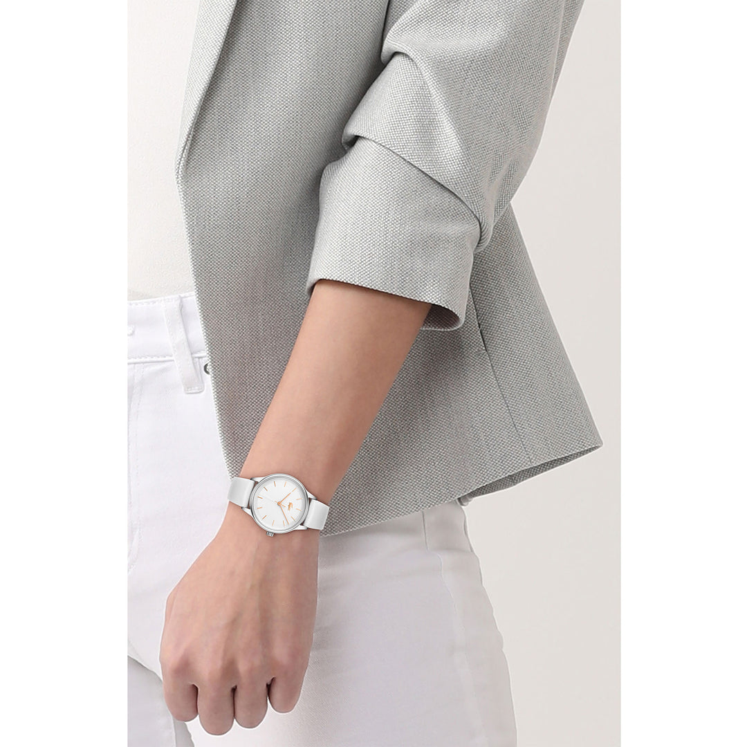 Lacoste White Leather Silver White Dial Women's Watch - 2001208