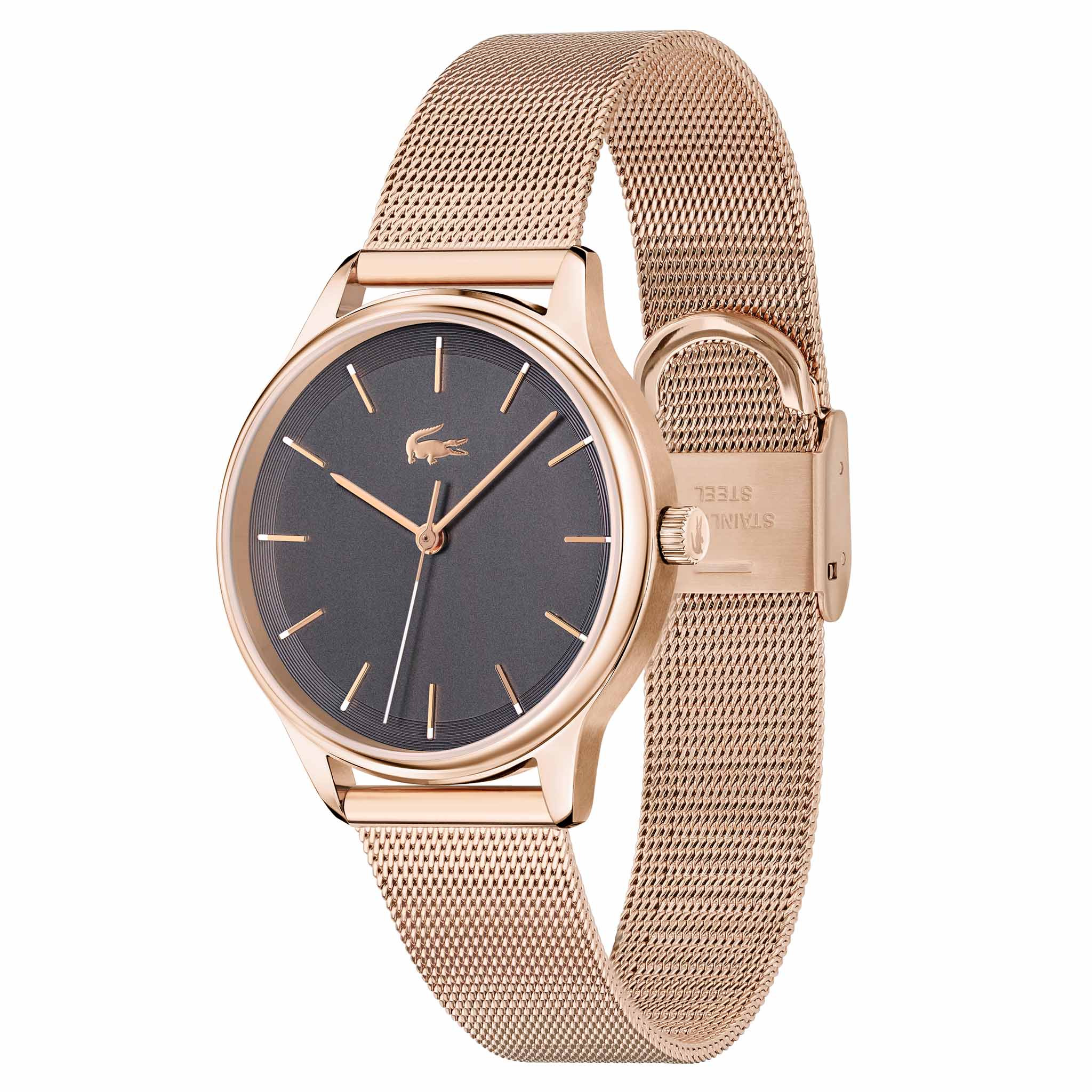 Lacoste Carnation Gold Steel Mesh Grey Dial Women's Watch - 2001209