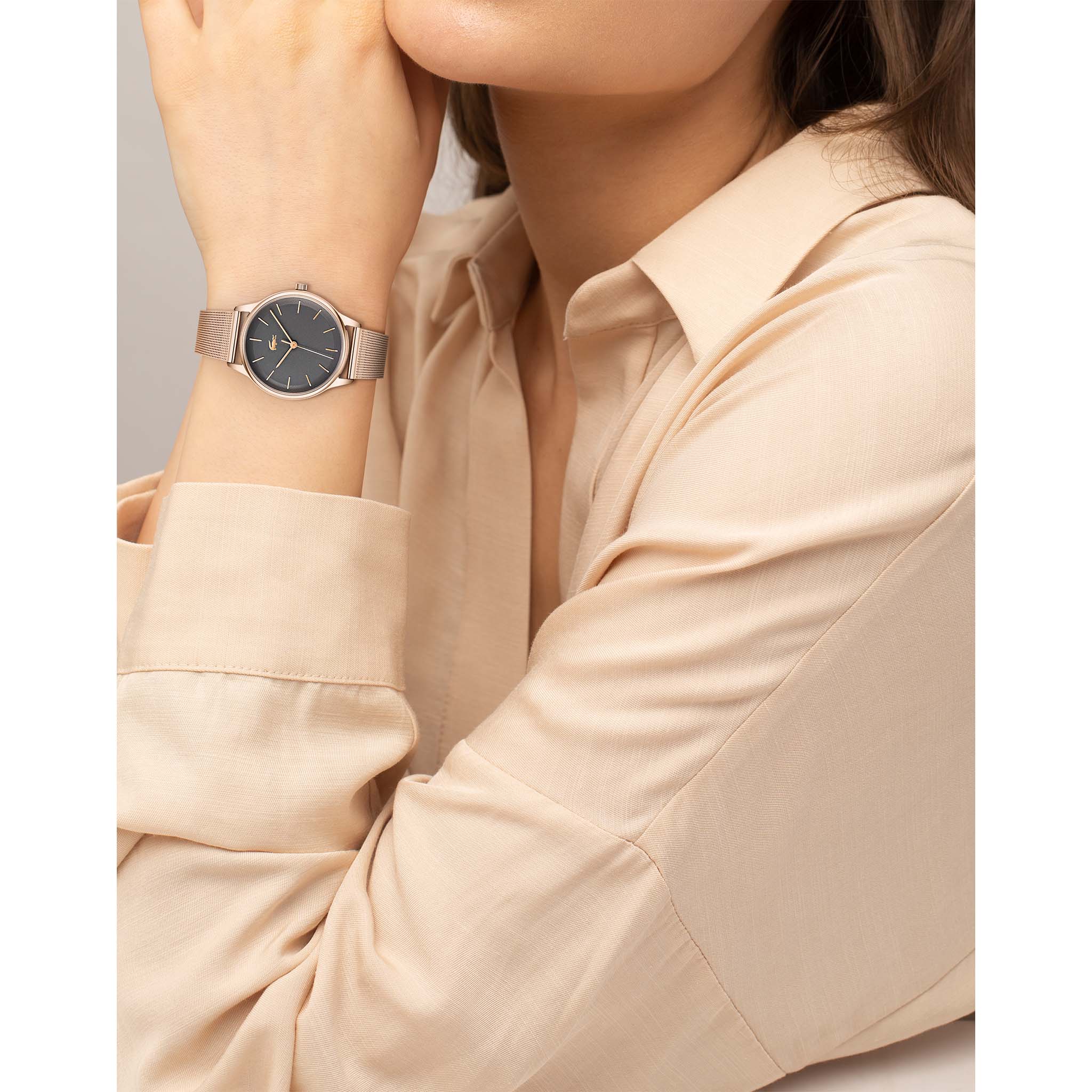 Lacoste Carnation Gold Steel Mesh Grey Dial Women's Watch - 2001209