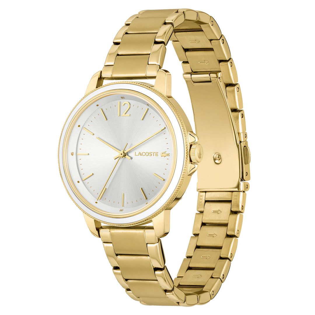 Lacoste Gold Steel Silver White Dial Women's Watch - 2001221