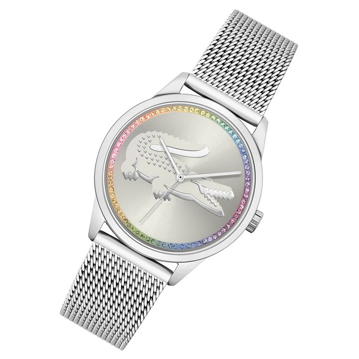 Lacoste Ladycroc Silver Mesh White Dial Women's Watch - 2001259