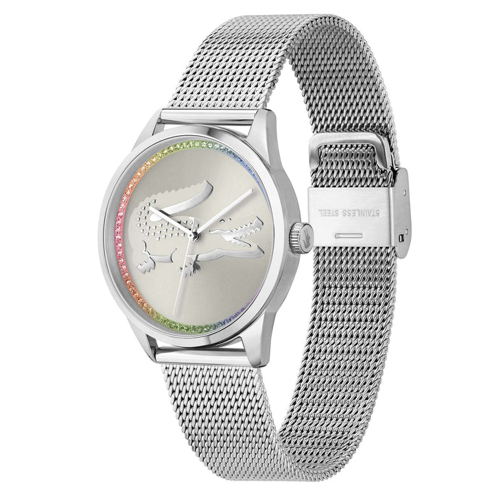 Lacoste Ladycroc Silver Mesh White Dial Women's Watch - 2001259