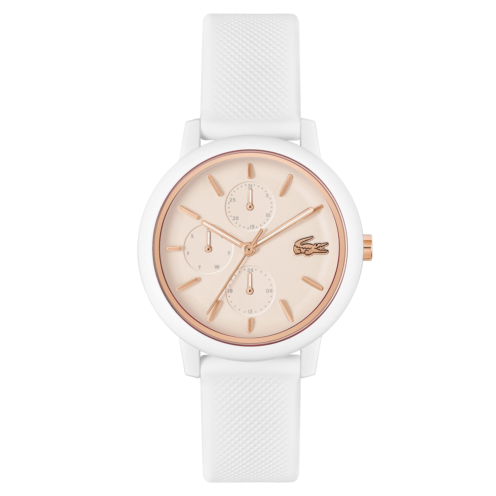 Lacoste White Silicone Carnation Gold Dial Multi-function Women's Watch - 2001326