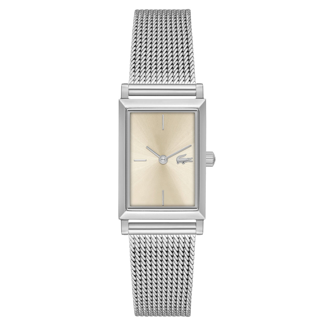 Lacoste Silver Steel Mesh Gold Sunray Dial Slim Women's Watch - 2001346