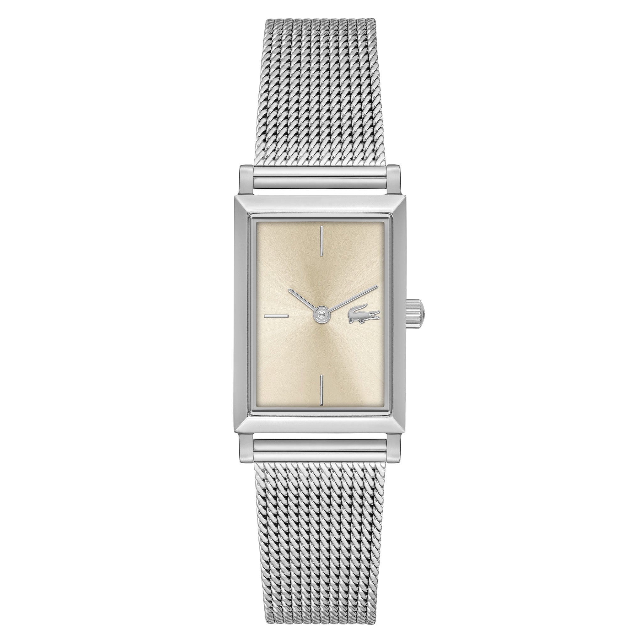 Lacoste Silver Steel Mesh Gold Sunray Dial Slim Women's Watch - 2001346