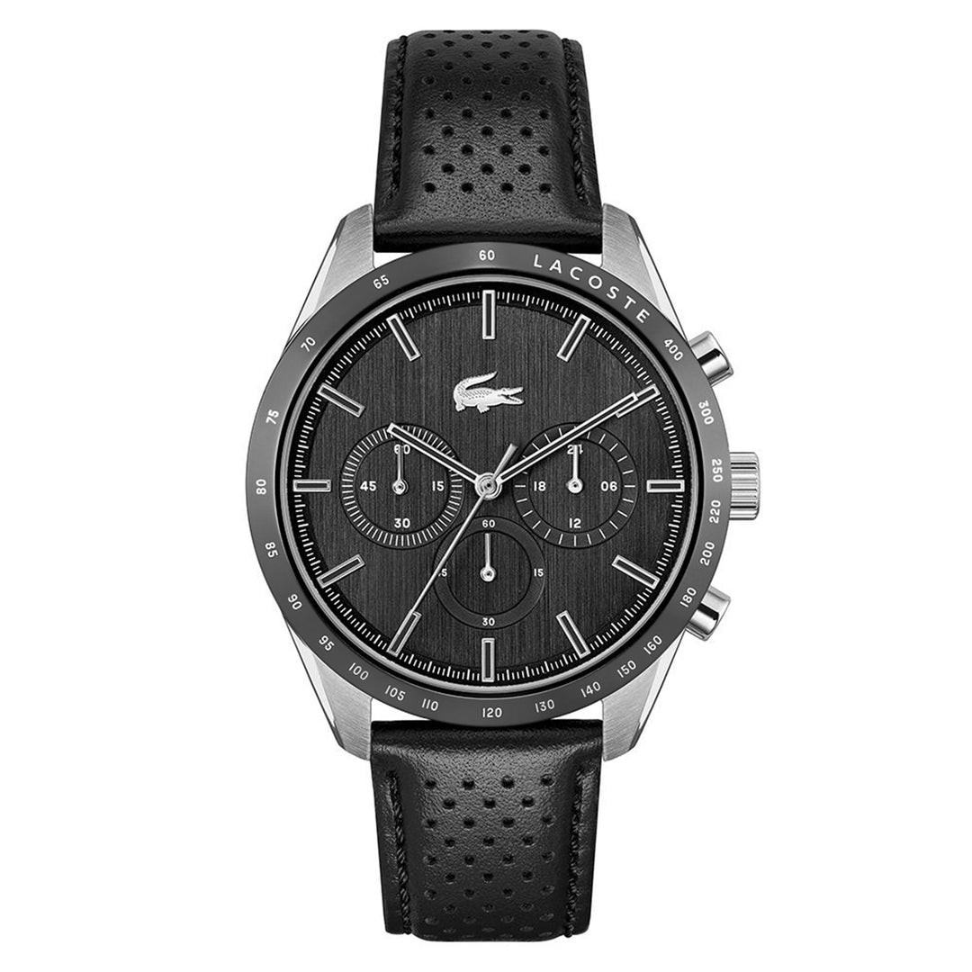Lacoste Boston Black Leather Black Dial Men's Chronograph Watch - 2011109