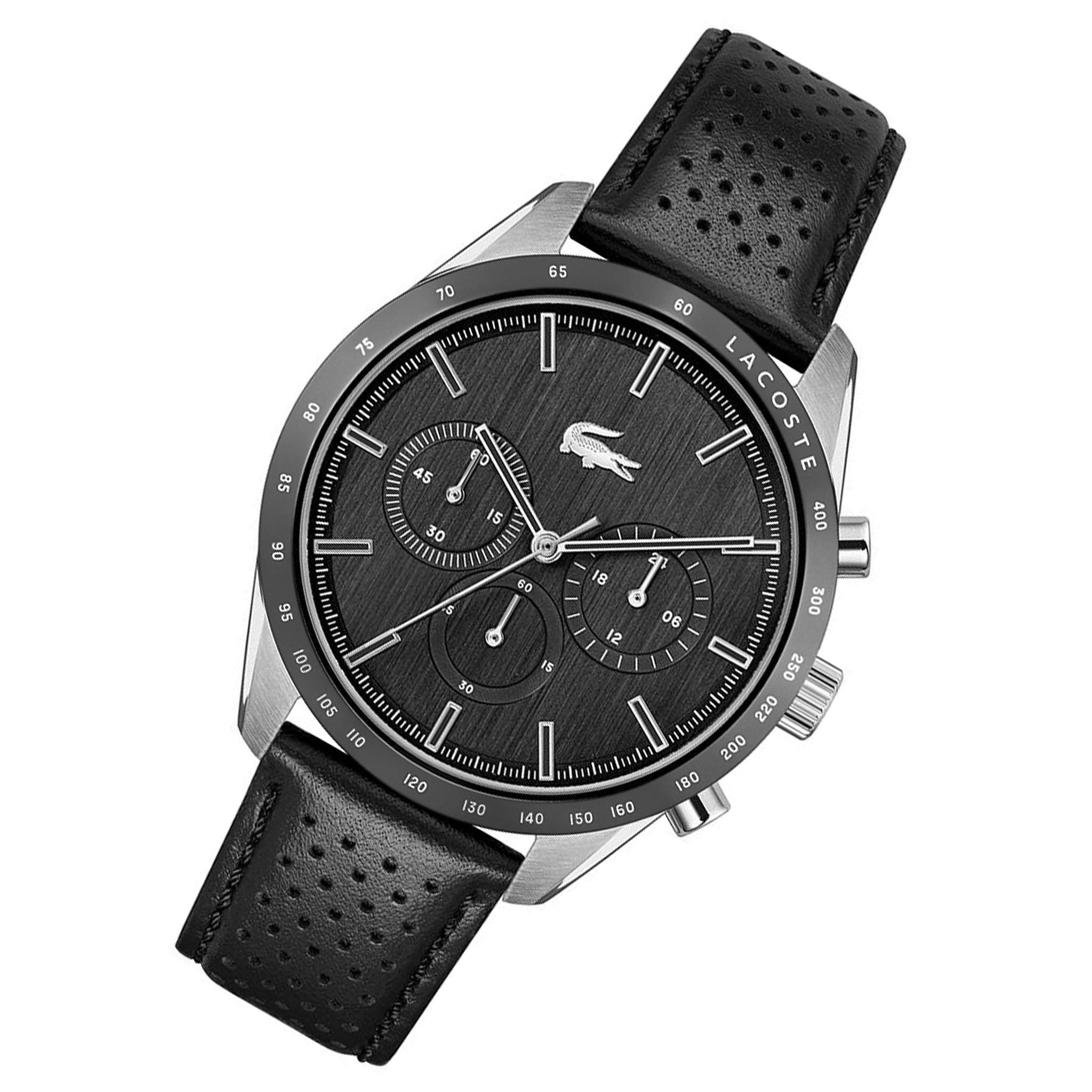 Lacoste Boston Black Leather Black Dial Men's Chronograph Watch - 2011109
