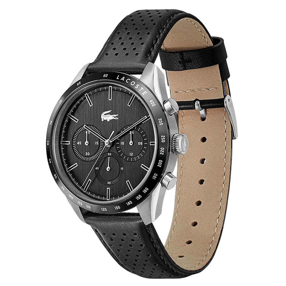 Lacoste Boston Black Leather Black Dial Men's Chronograph Watch - 2011109