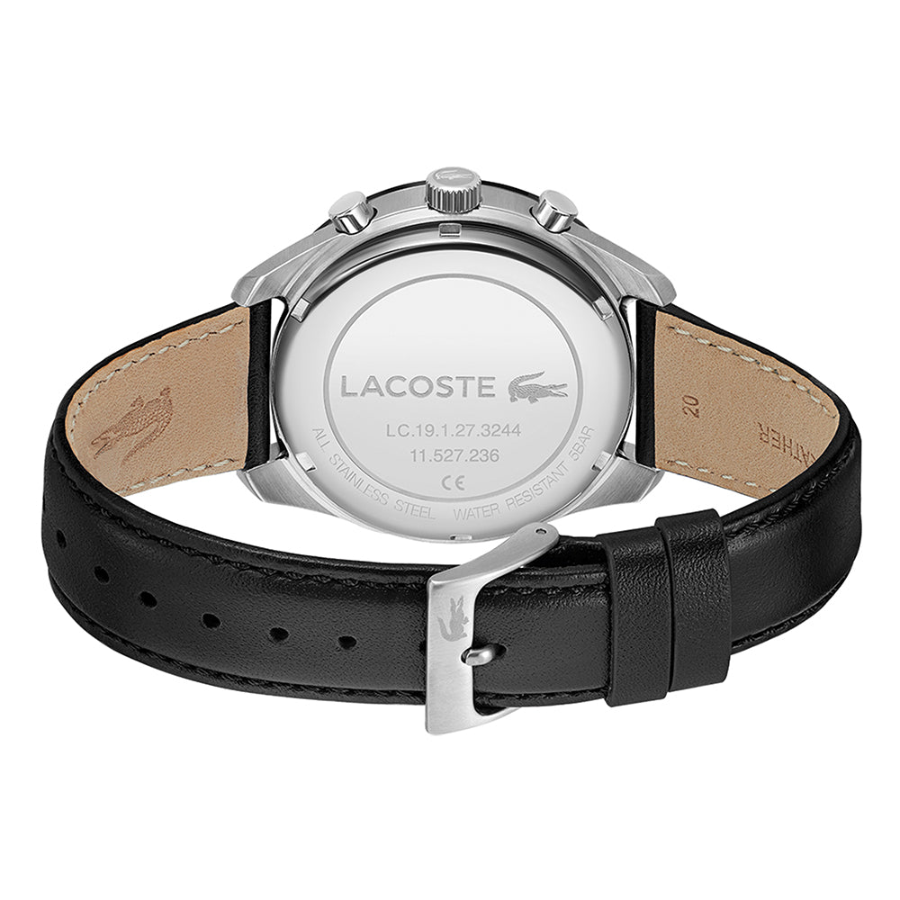 Lacoste Boston Black Leather Black Dial Men's Chronograph Watch - 2011109