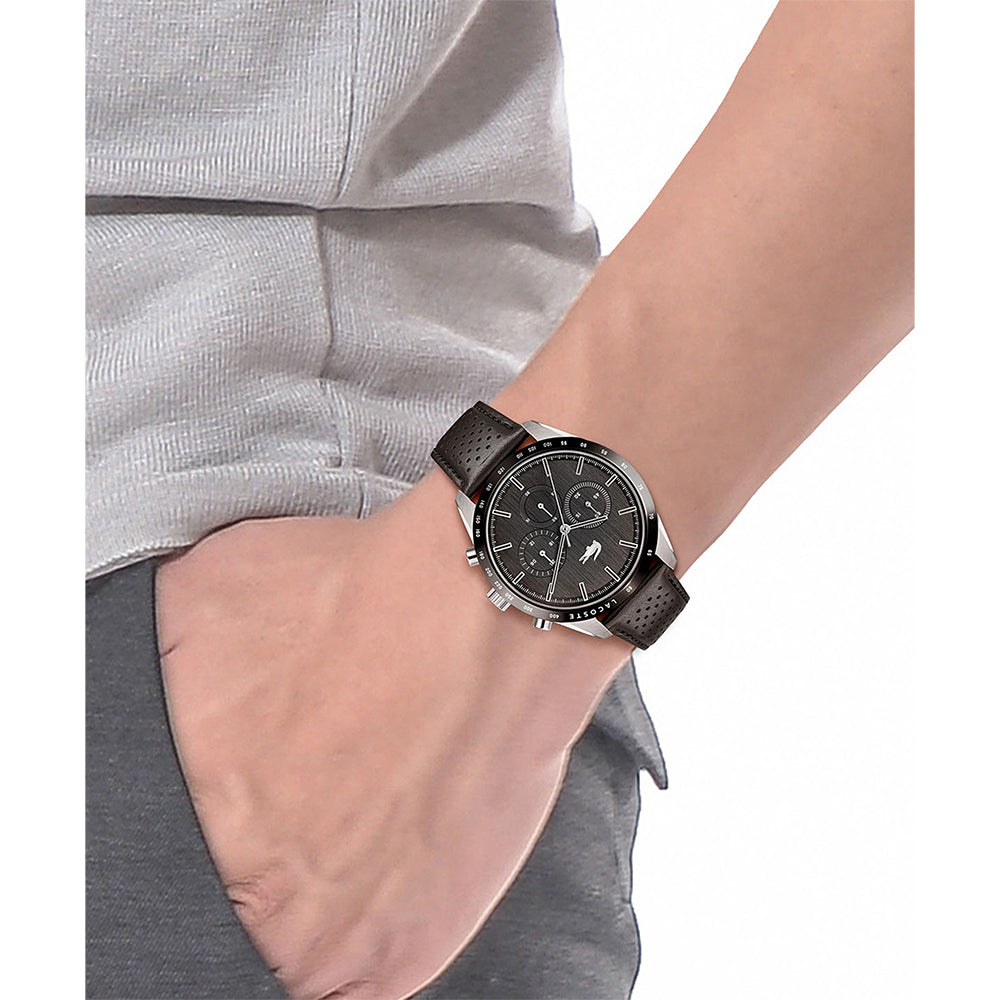 Lacoste Boston Black Leather Black Dial Men's Chronograph Watch - 2011109