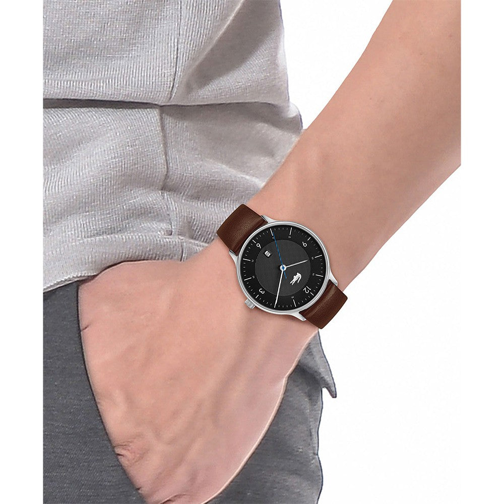 Lacoste Club Brown Leather Black Dial Men's Watch - 2011116