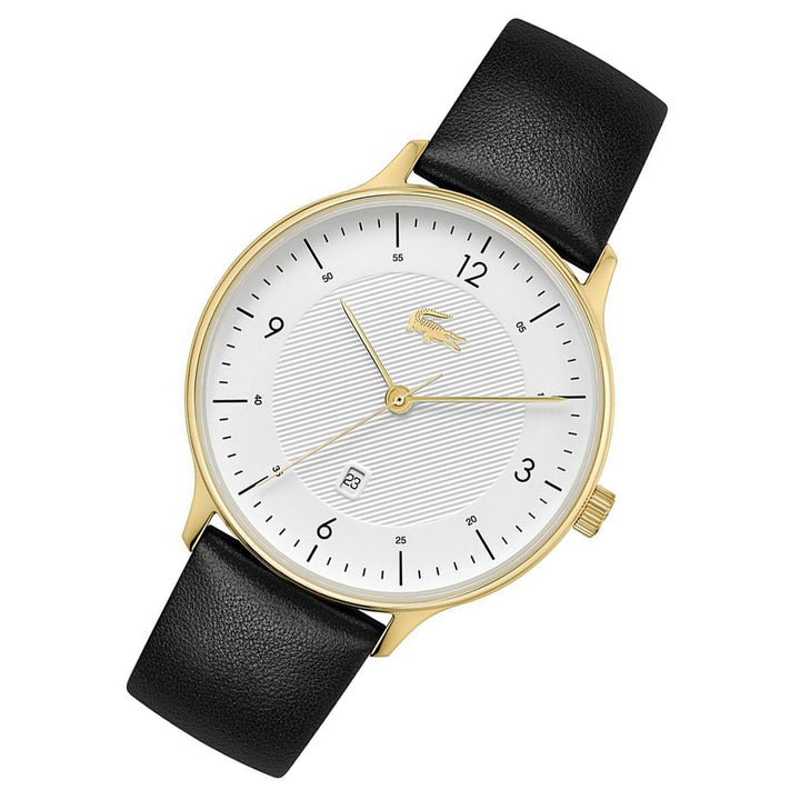 Lacoste Club Black Leather White Dial Men's Watch - 2011117