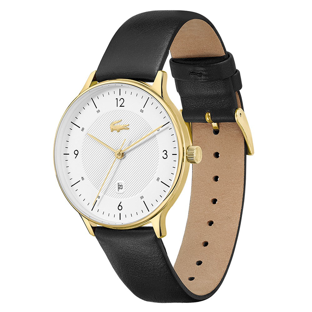 Lacoste Club Black Leather White Dial Men's Watch - 2011117
