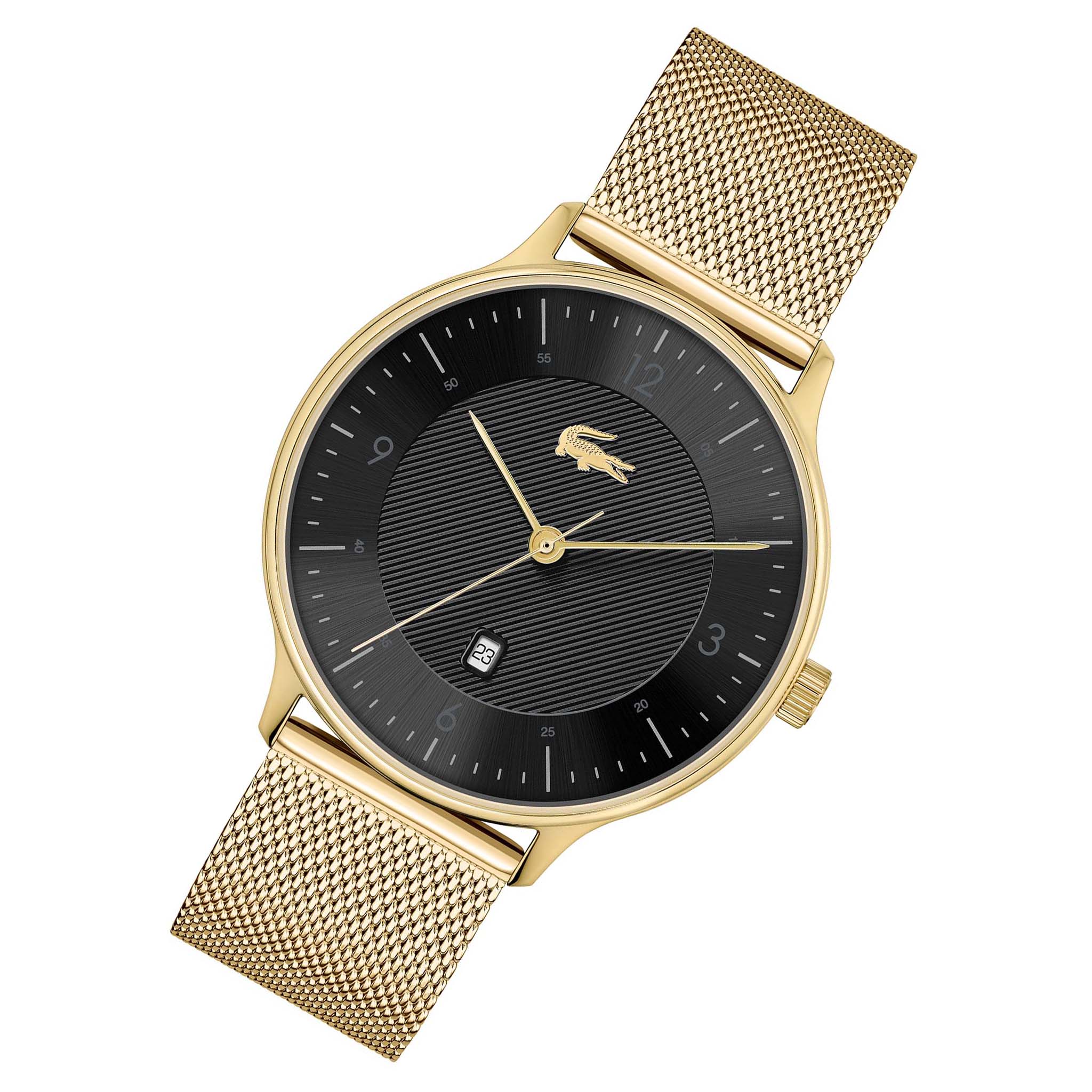 Lacoste Club Gold Mesh Black Dial Men's Calendar Watch - 2011138