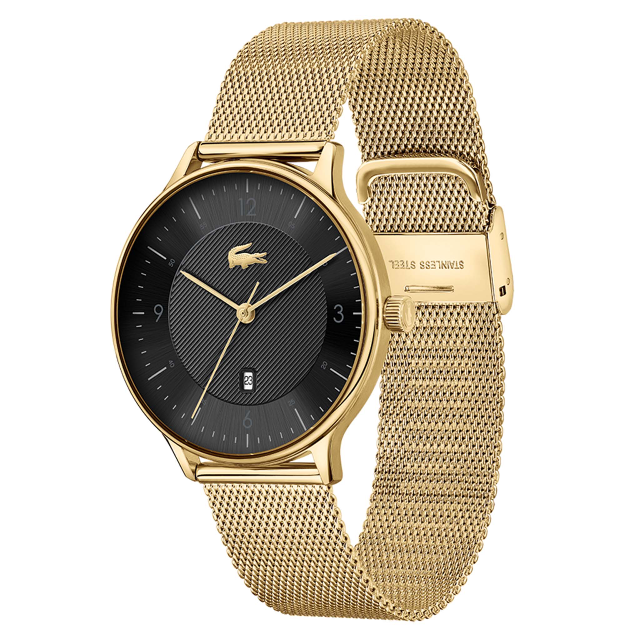 Lacoste Club Gold Mesh Black Dial Men's Calendar Watch - 2011138