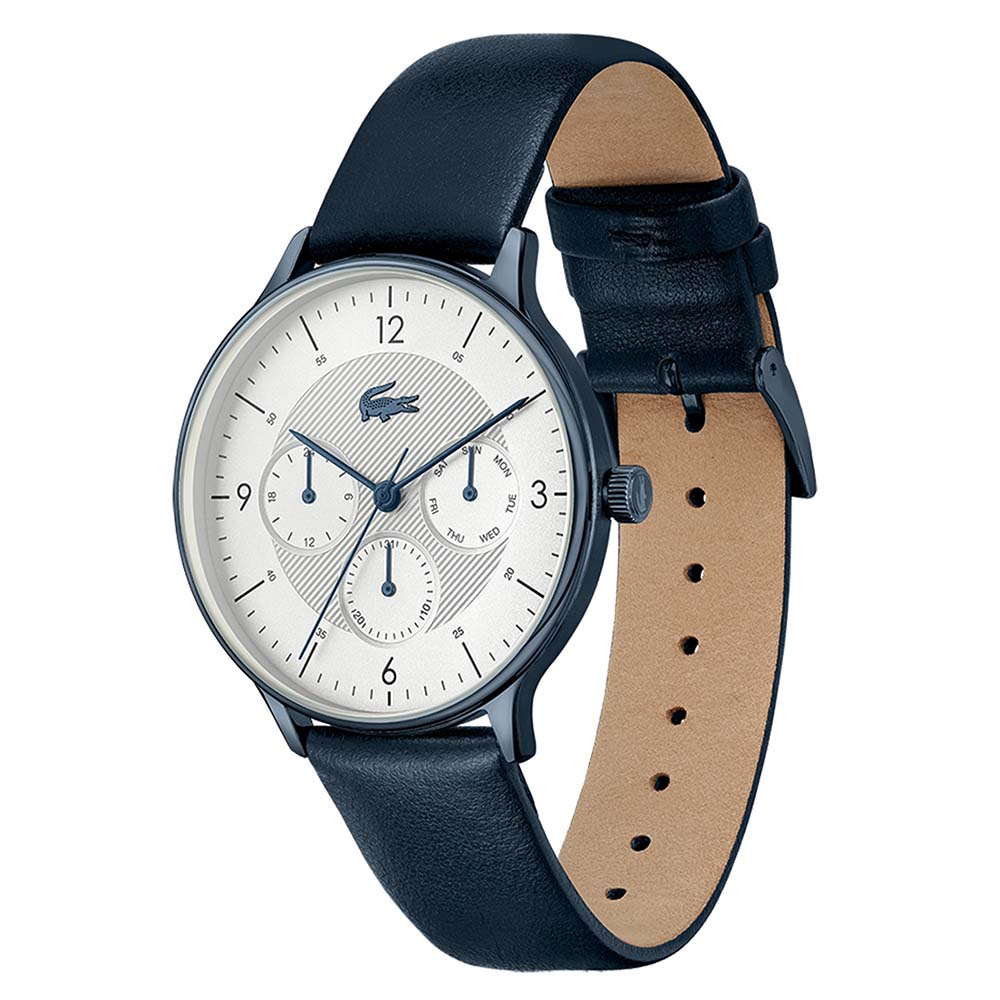 Lacoste Club Navy Leather Greyish White Dial Men's Multi-function Watch - 2011140