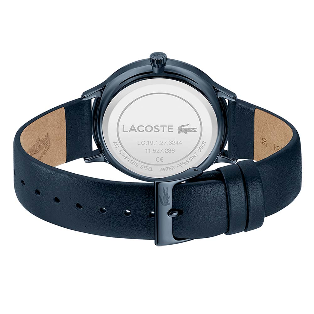 Lacoste Club Navy Leather Greyish White Dial Men's Multi-function Watch - 2011140