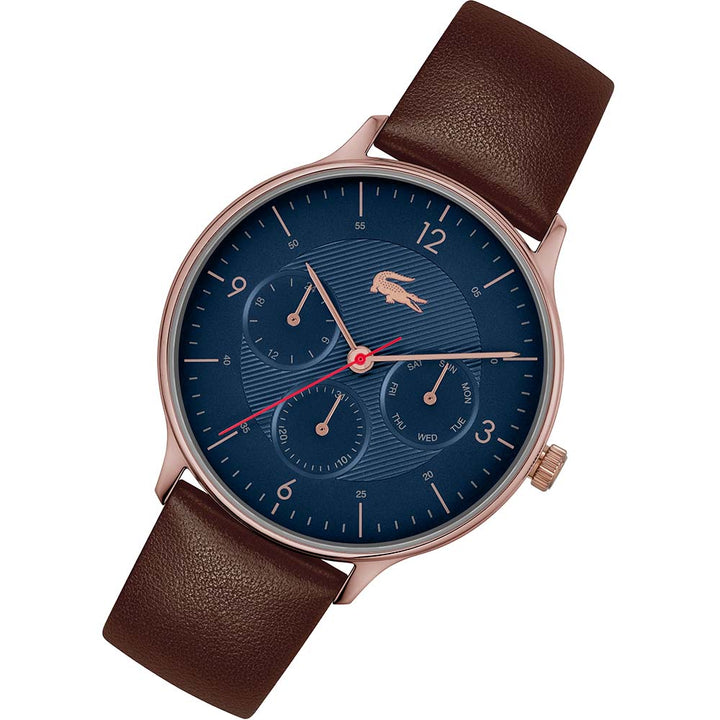 Lacoste Club Brown Leather Navy Dial Men's Multi-function Watch - 2011141