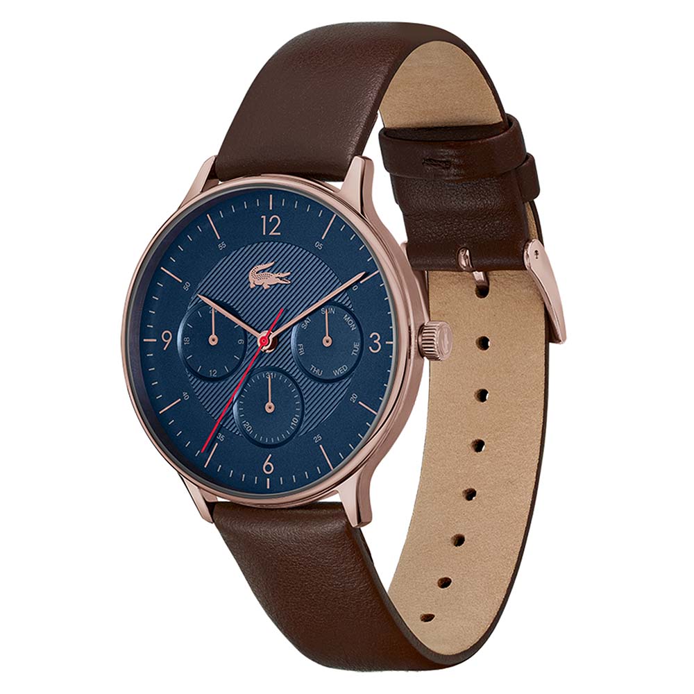 Lacoste Club Brown Leather Navy Dial Men's Multi-function Watch - 2011141