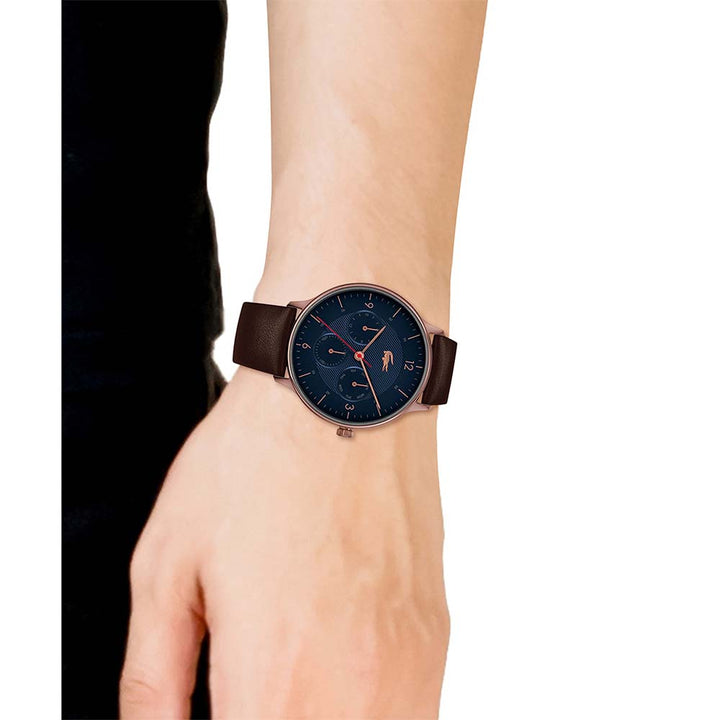 Lacoste Club Brown Leather Navy Dial Men's Multi-function Watch - 2011141