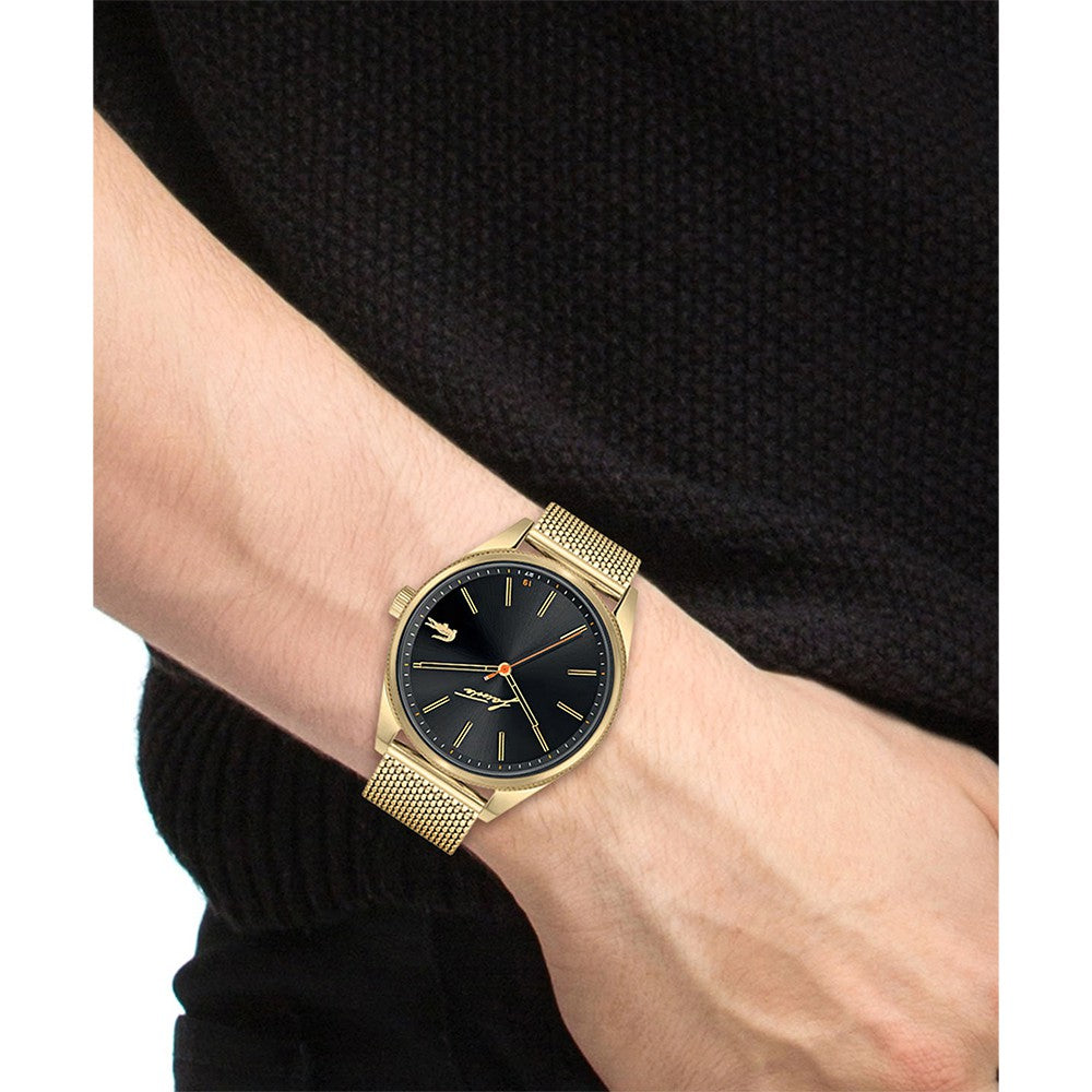 Lacoste Heritage Gold Mesh Black Dial Men's Watch - 2011144