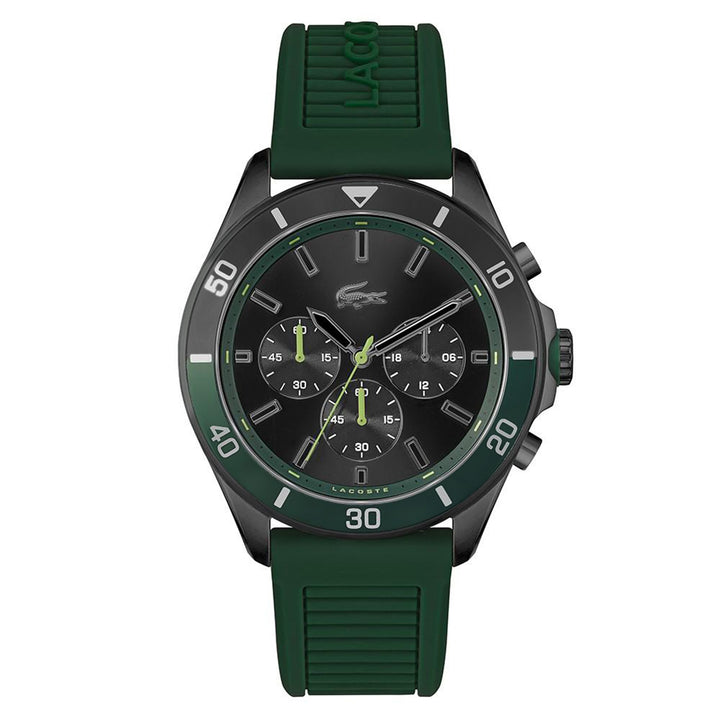 Lacoste Tiebreaker Green Silicone Black Dial Men's Chronograph Watch - 2011153