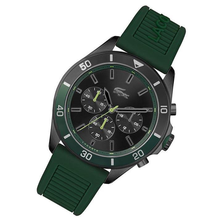 Lacoste Tiebreaker Green Silicone Black Dial Men's Chronograph Watch - 2011153