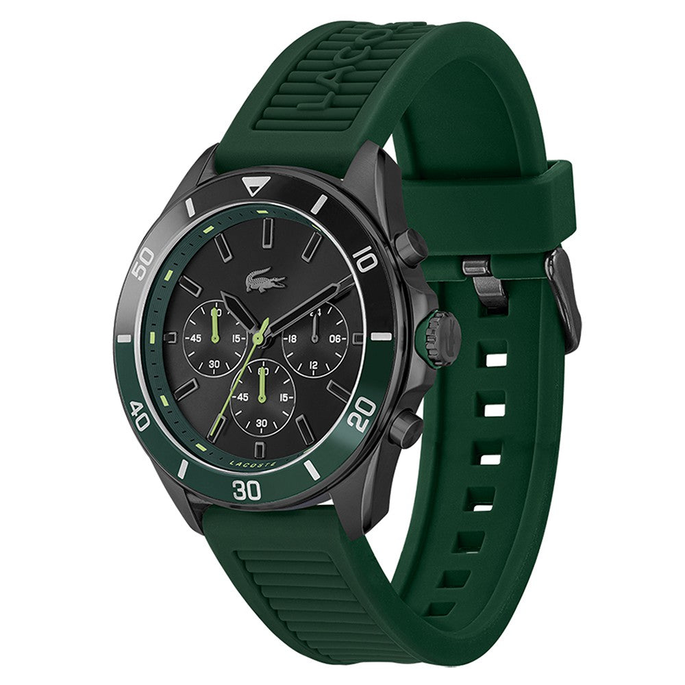 Lacoste Tiebreaker Green Silicone Black Dial Men's Chronograph Watch - 2011153