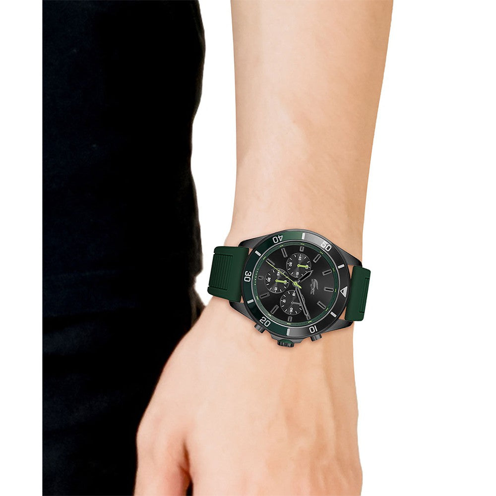Lacoste Tiebreaker Green Silicone Black Dial Men's Chronograph Watch - 2011153