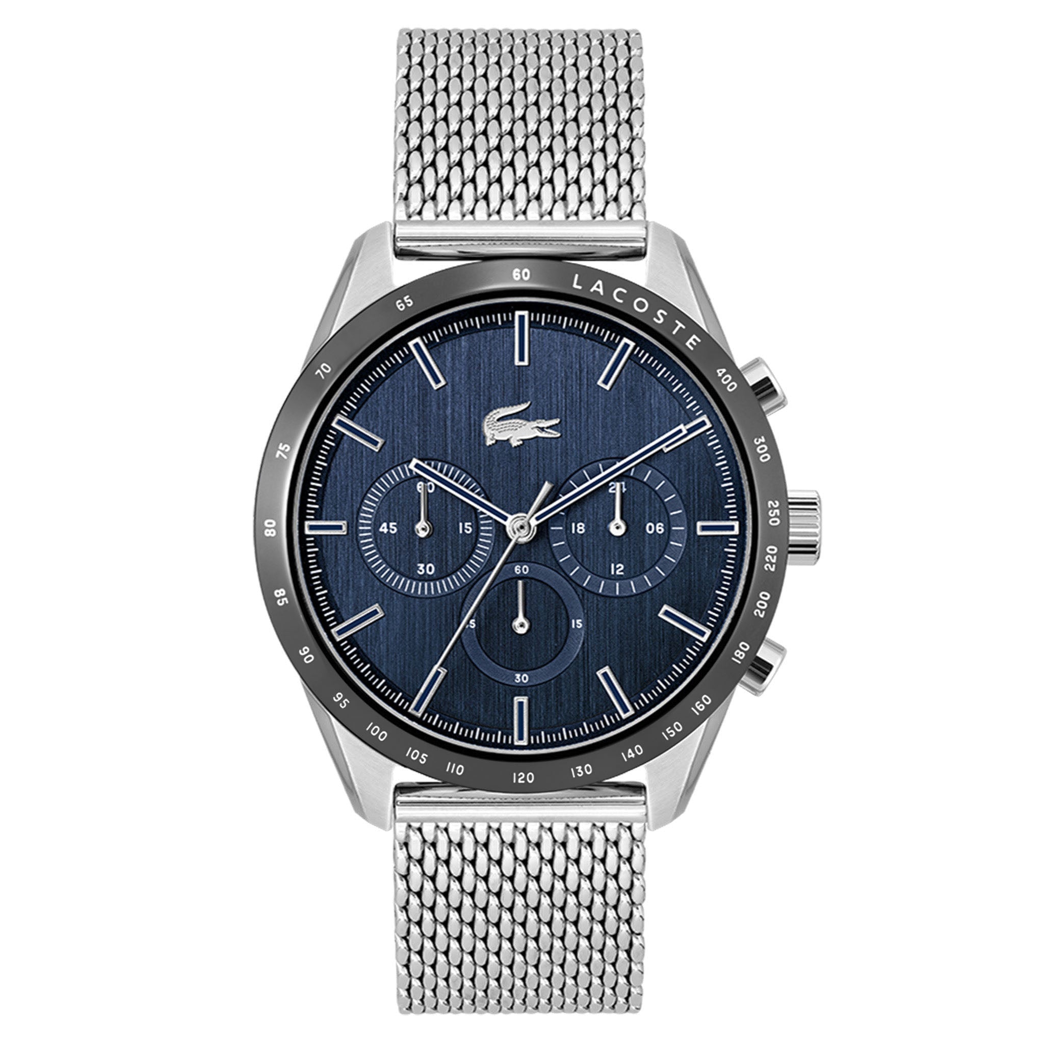 Lacoste Boston Silver Mesh Blue Dial Men's Chronograph Watch - 2011163