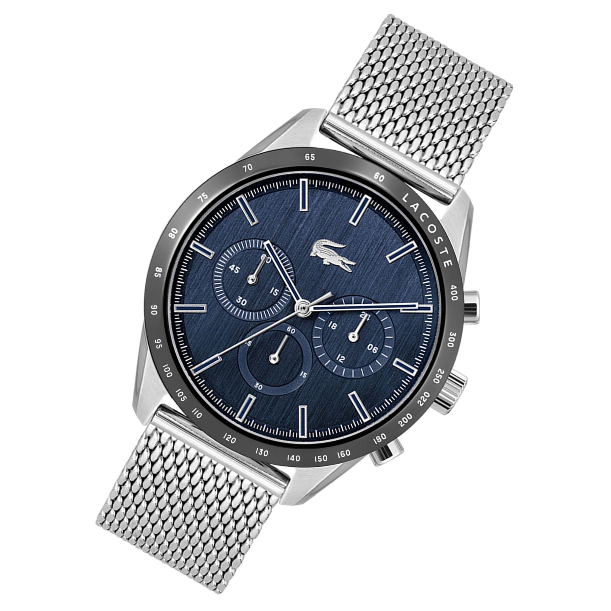 Lacoste Boston Silver Mesh Blue Dial Men's Chronograph Watch - 2011163