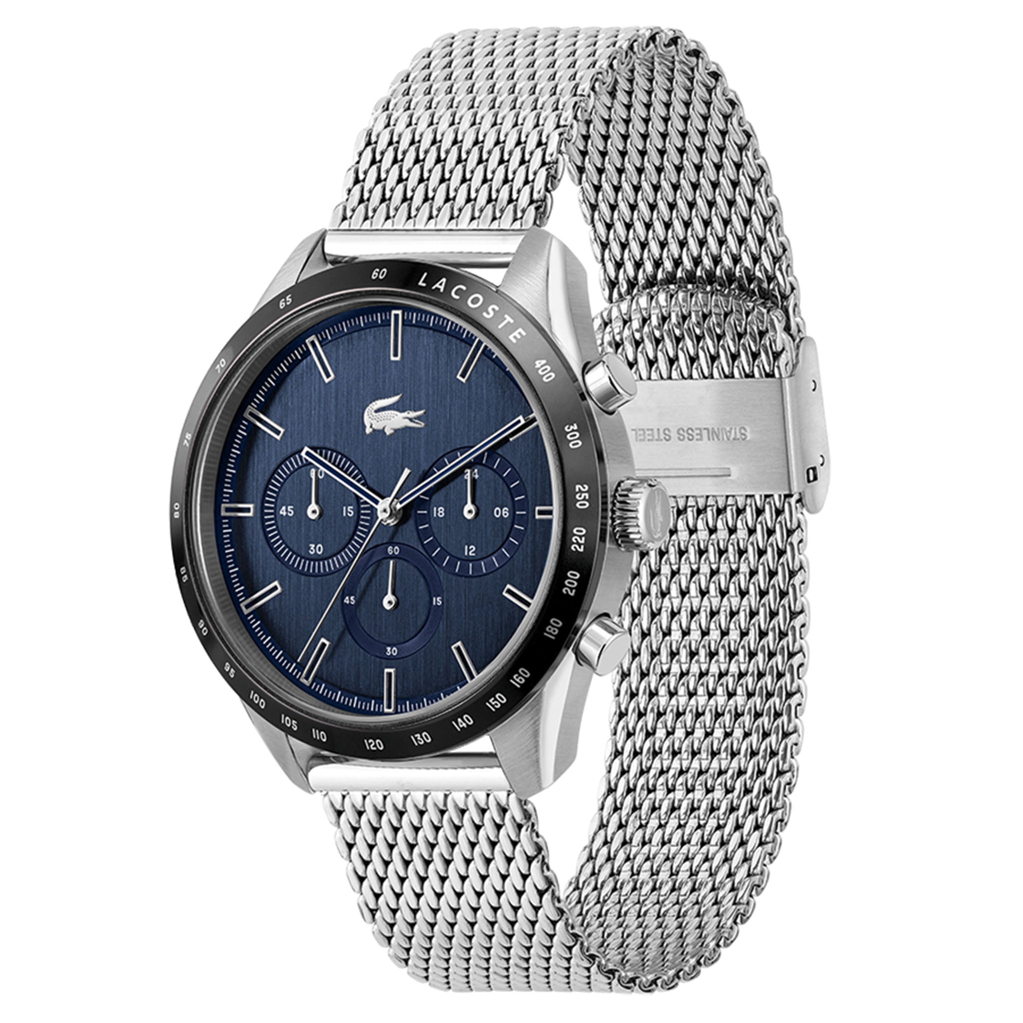 Lacoste Boston Silver Mesh Blue Dial Men's Chronograph Watch - 2011163
