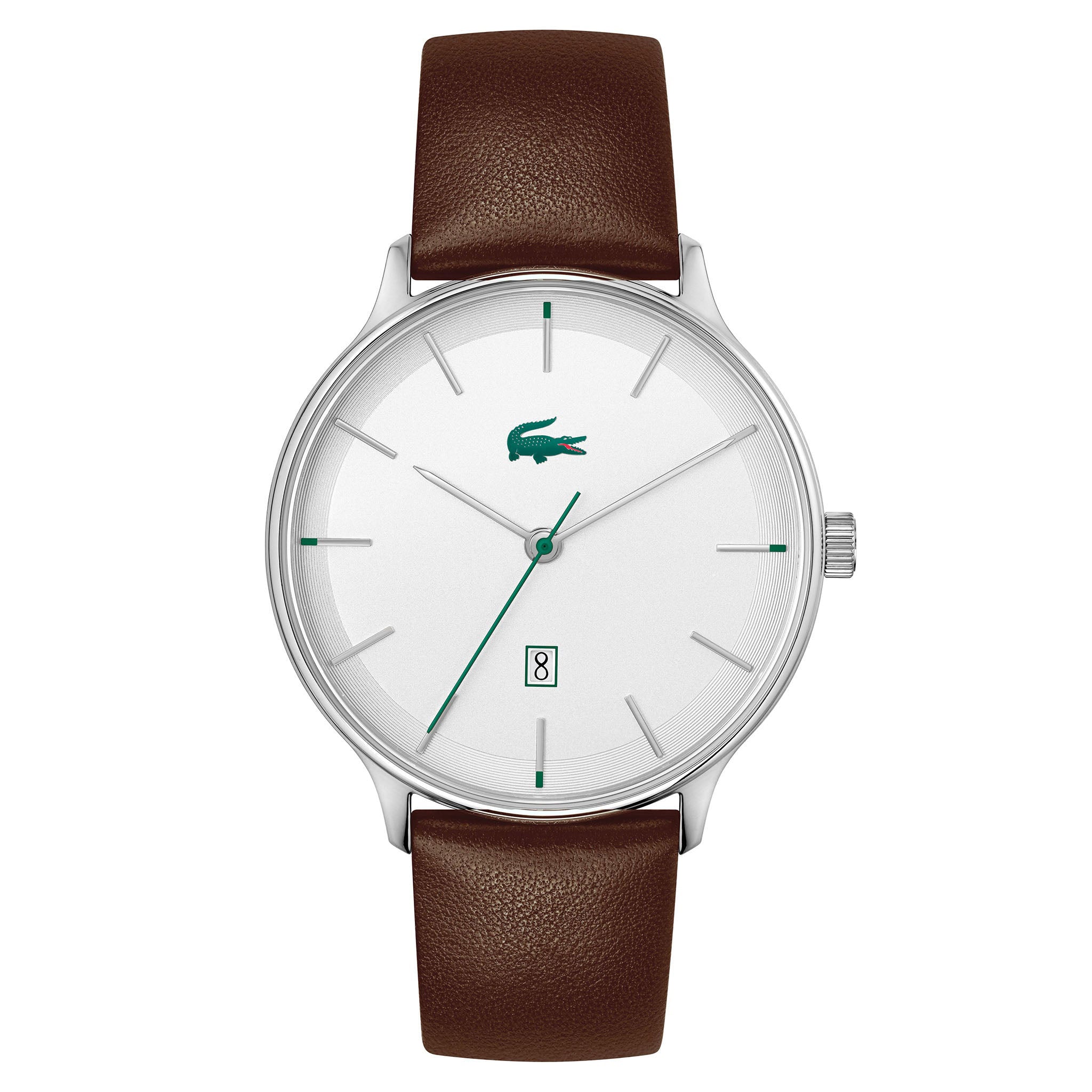 Lacoste Brown Leather Silver White Dial Men's Watch - 2011167
