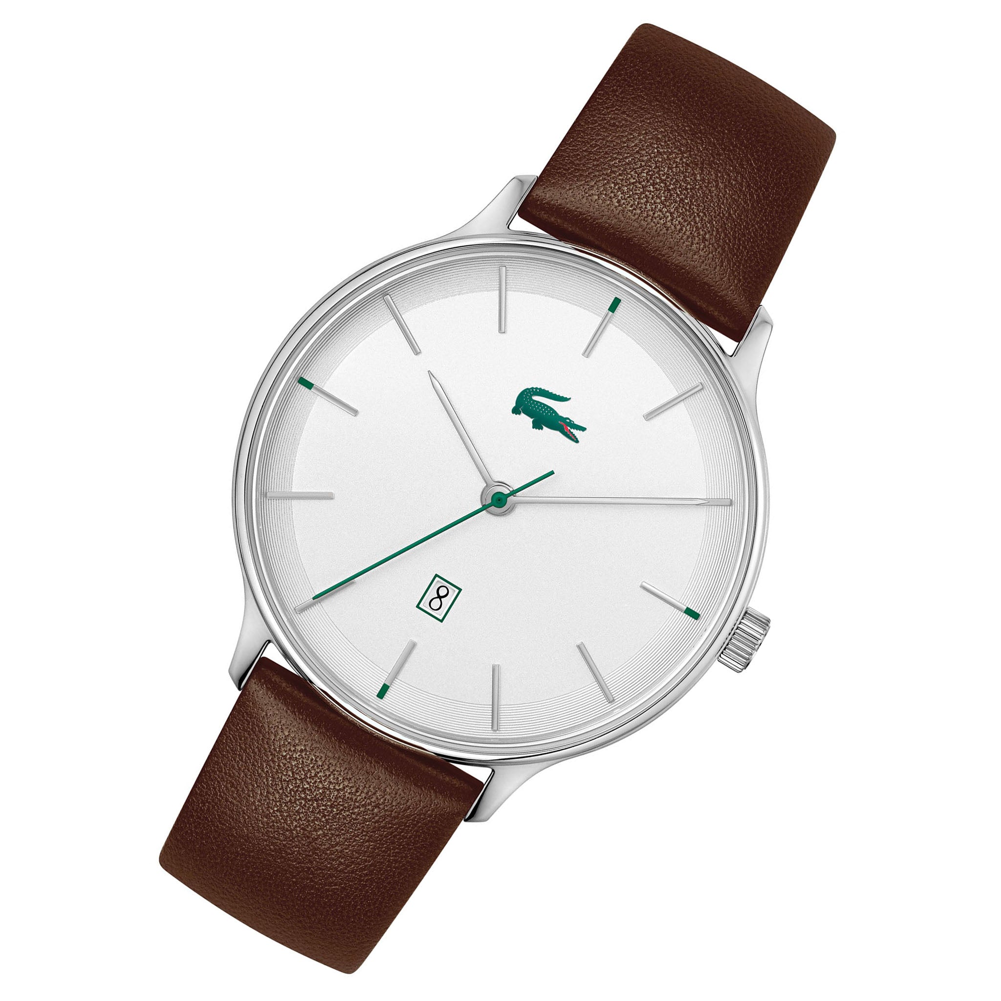 Lacoste Brown Leather Silver White Dial Men's Watch - 2011167